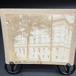 Antique Photo Elmira NY City Hall Mounted Sepia Architecture Historic Streetscap